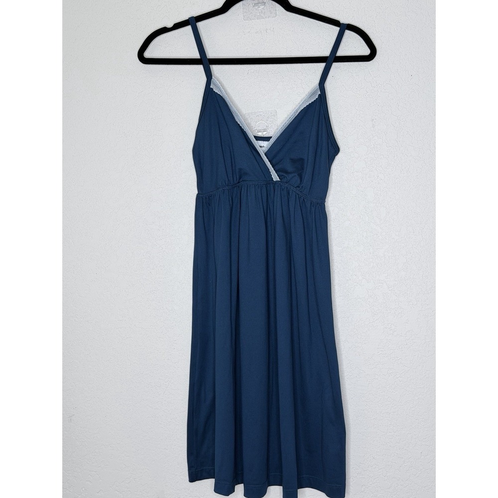 Motherhood Maternity Babydoll Slip Dress M Blue Lace Trim Lingerie Festival
